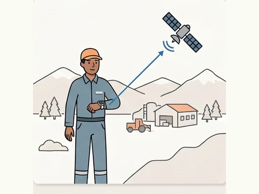 A lone worker in a remote area with a satellite-connected safety device