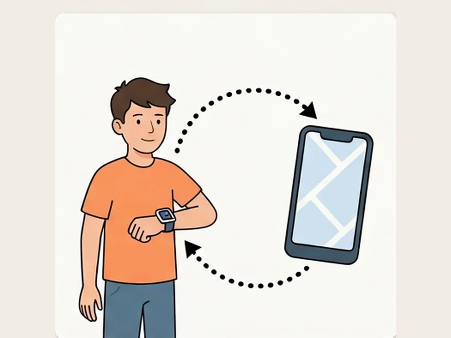 A teenager wearing a smartwatch that syncs with a smartphone